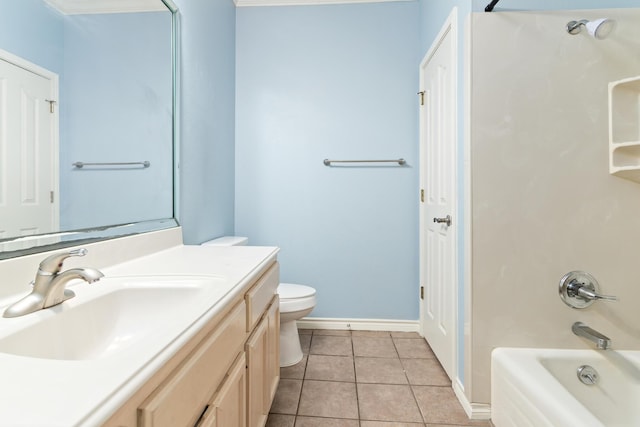 full bathroom with tile patterned flooring, vanity, shower / tub combination, and toilet