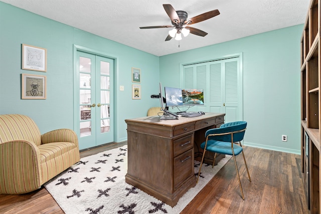 880 Goodhue Rd, Beaumont, TX 77706 - office featuring french doors, wood finished floors, and a ceiling fan