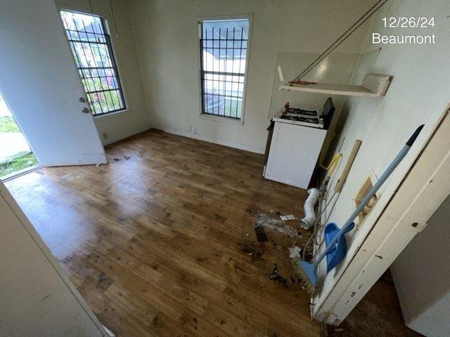 interior space with dark wood-type flooring