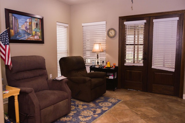 living area featuring french doors