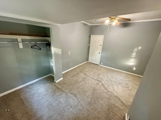 1235 13th St, Street, Port Arthur, TX 77640 - unfurnished bedroom with carpet flooring, baseboards, crown molding, and a ceiling fan