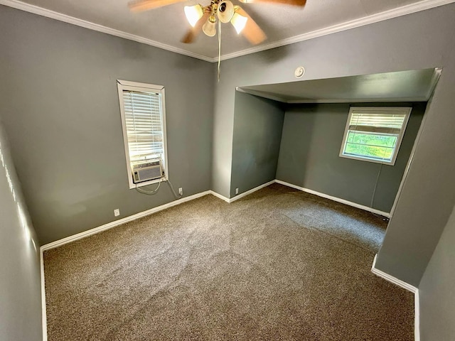 1235 13th St, Street, Port Arthur, TX 77640 - carpeted spare room with ceiling fan, baseboards, crown molding, and cooling unit