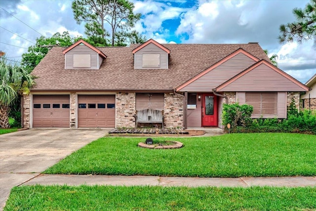 view of front of property featuring a garage and a front lawn