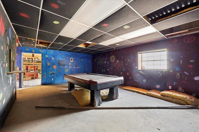 2432 Wespine Dr, Beaumont, TX 77707 - playroom featuring unfinished concrete floors, billiards table, and wallpapered walls