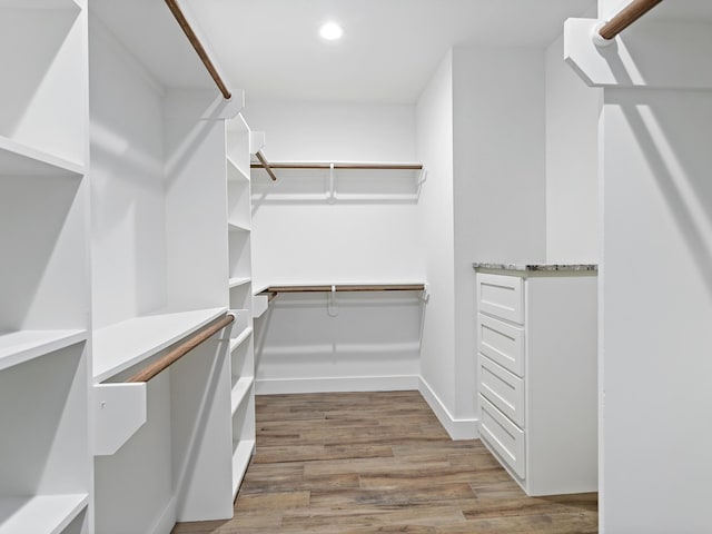 walk in closet with wood finished floors