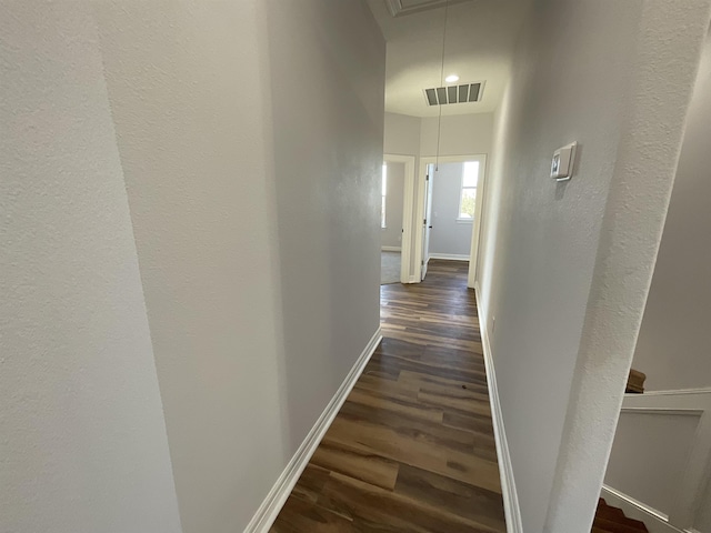 hall with dark wood-type flooring