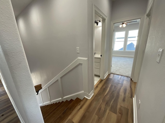 hallway with dark wood-type flooring