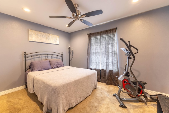 2315 Granger Dr, Bridge City, TX 77611 - bedroom featuring light colored carpet, baseboards, recessed lighting, and ceiling fan