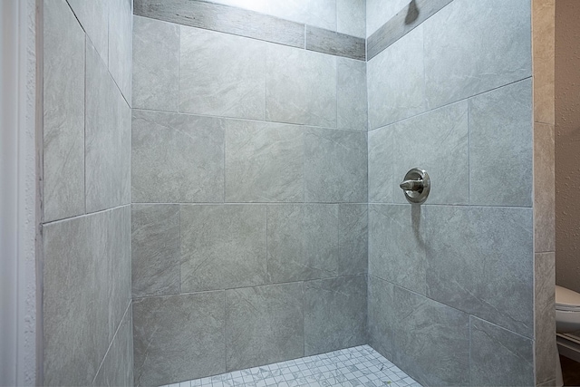 bathroom with toilet and tiled shower