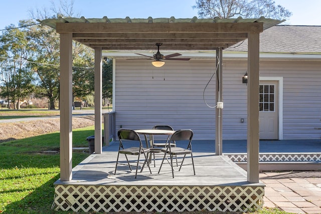 view of patio / terrace with ceiling fan and a wooden deck