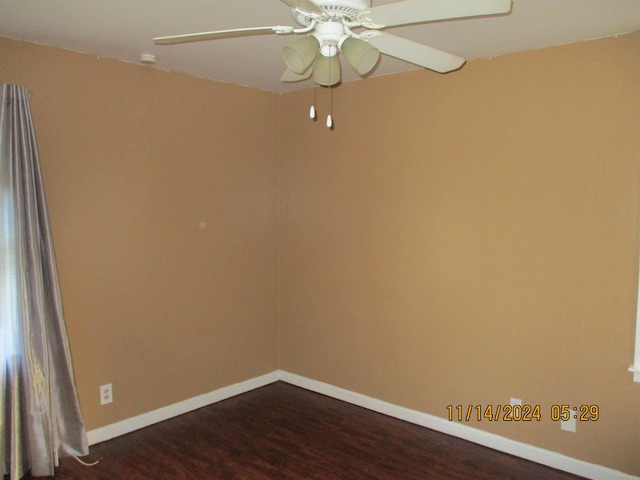 unfurnished room featuring hardwood / wood-style floors and ceiling fan