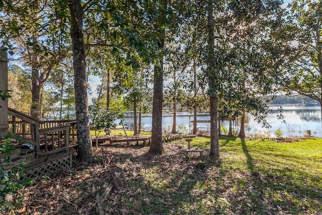 view of yard with a water view