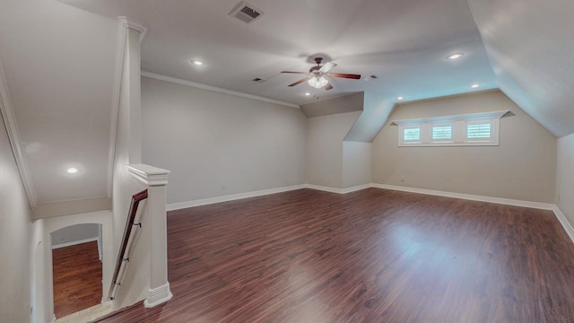 416 Birch View Dr, Lumberton, TX 77657 - additional living space with ceiling fan, baseboards, wood finished floors, recessed lighting, and vaulted ceiling