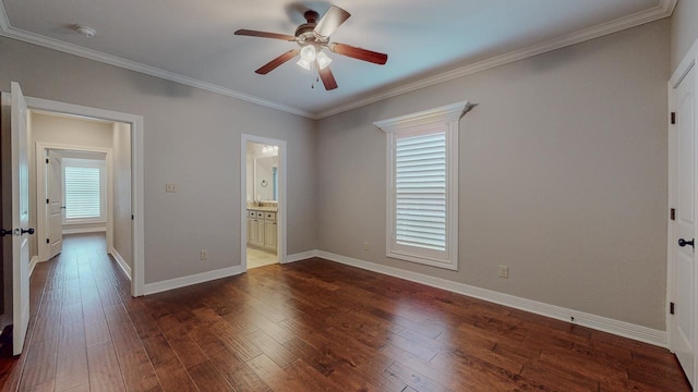 416 Birch View Dr, Lumberton, TX 77657 - unfurnished room featuring a ceiling fan, wood-type flooring, baseboards, crown molding, and a smoke detector