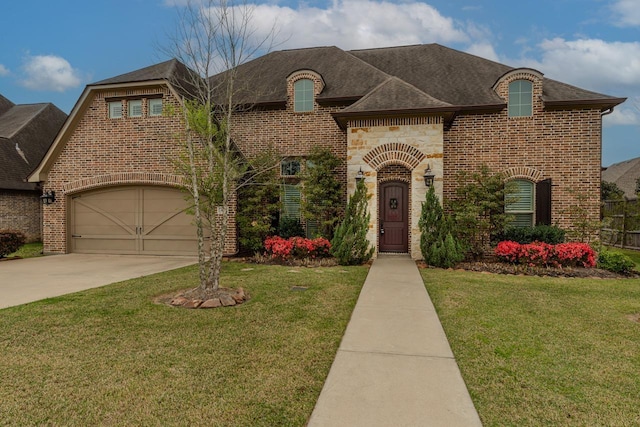 416 Birch View Dr, Lumberton, TX 77657 - french provincial home featuring brick siding, a shingled roof, and a front lawn