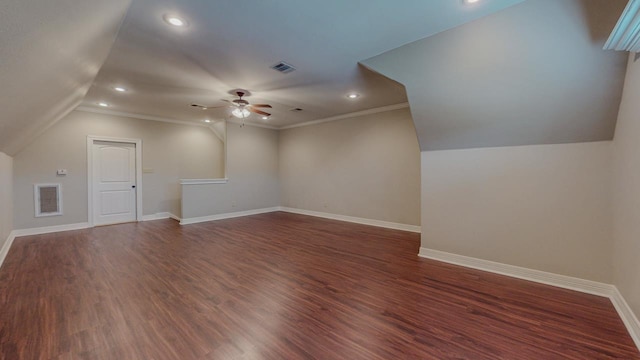 416 Birch View Dr, Lumberton, TX 77657 - additional living space featuring ceiling fan, dark wood-style flooring, recessed lighting, baseboards, and vaulted ceiling