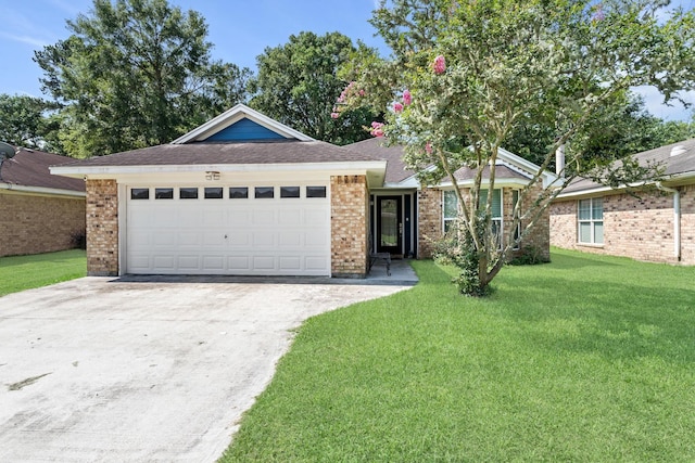12945 Westchester Ln, Beaumont, TX 77713 - ranch-style house with brick siding, a front yard, driveway, and an attached garage