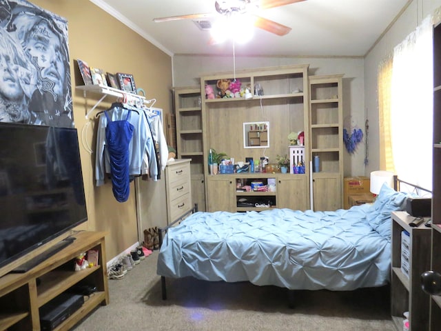 14547 Oak Leaf Loop, Splendora, TX 77372 - carpeted bedroom with crown molding and ceiling fan