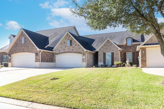 view of front of house featuring a garage and a front lawn