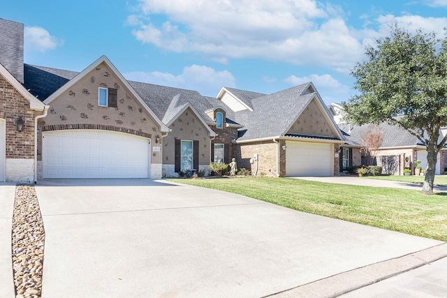 view of front of property featuring a garage and a front lawn