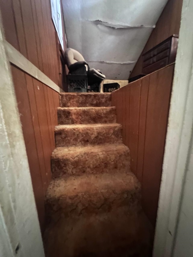 stairs with vaulted ceiling