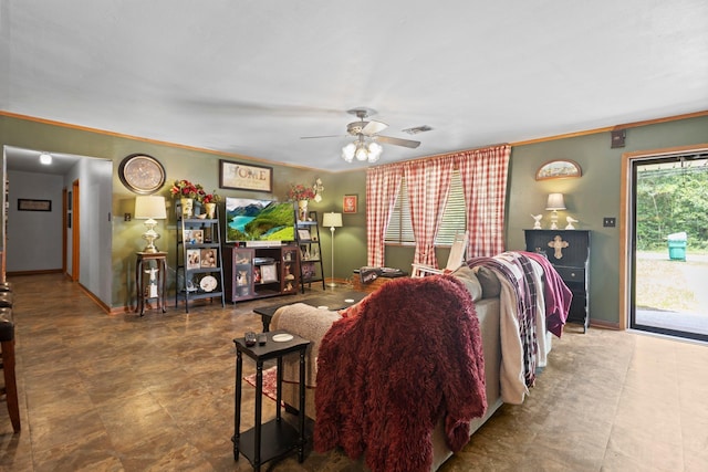 2836 Old Spurger Rd, Silsbee, TX 77656 - living room featuring ornamental molding and ceiling fan