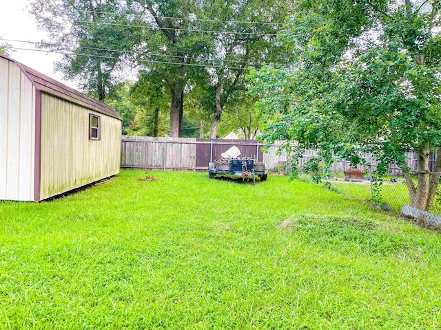 view of yard with a storage shed