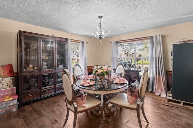 dining room featuring a chandelier, a healthy amount of sunlight, and wood finished floors