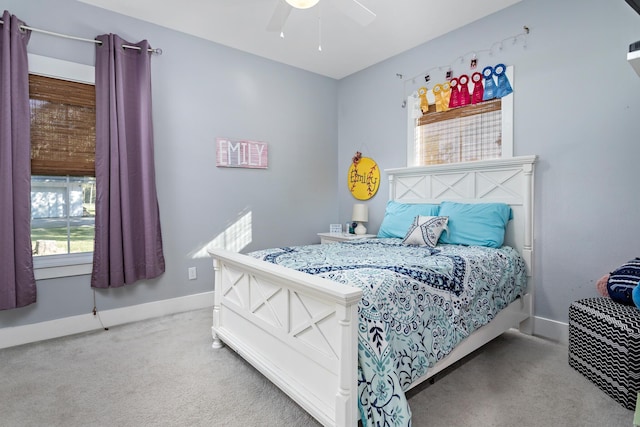 bedroom featuring carpet flooring and ceiling fan