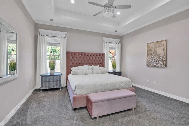 3435 Grey Hawk, Beaumont, TX 77707 - bedroom with carpet flooring, a tray ceiling, baseboards, recessed lighting, and ornamental molding
