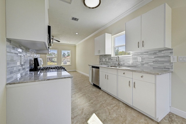 kitchen with sink, white cabinets, and stainless steel dishwasher