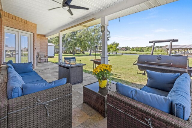 view of patio / terrace featuring ceiling fan and an outdoor hangout area