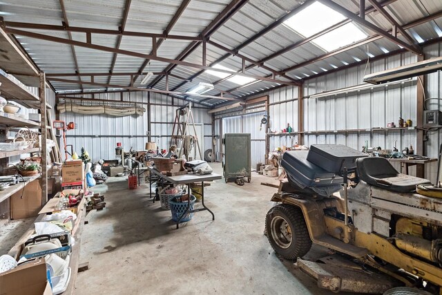 garage featuring a workshop area