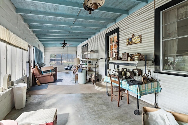 view of patio featuring ceiling fan