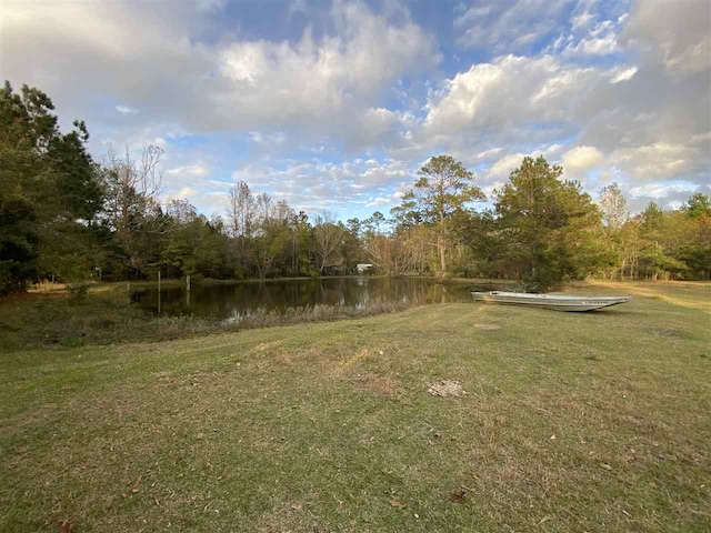 view of yard with a water view