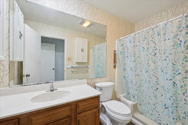 9385 Glen Mdw, Beaumont, TX 77706 - full bath with vanity, shower / bathtub combination with curtain, and wallpapered walls