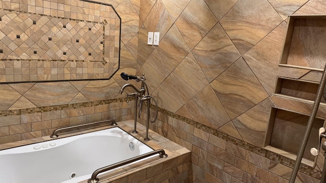 bathroom featuring a relaxing tiled tub