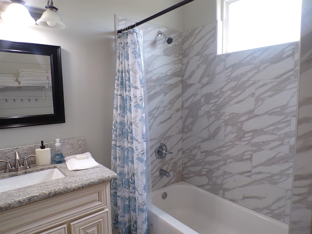 4261 Carlene Dr, Orangefield, TX 77630 - bathroom featuring shower / bathtub combination with curtain and vanity