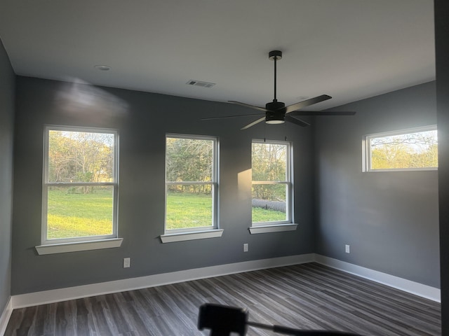 unfurnished room featuring dark hardwood / wood-style flooring and a wealth of natural light