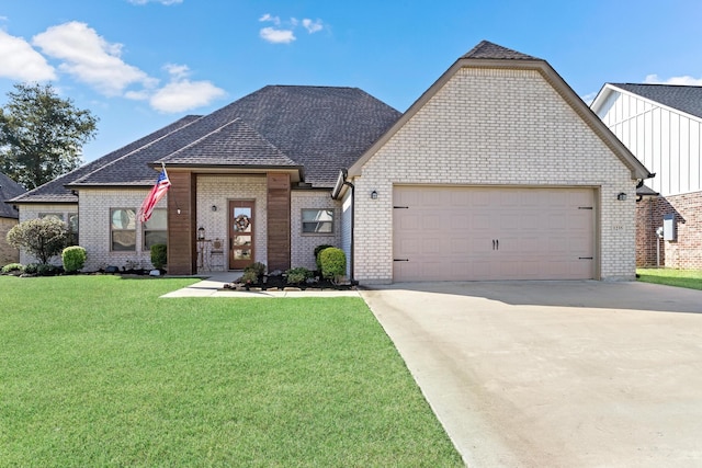 view of front of home featuring a front lawn and a garage