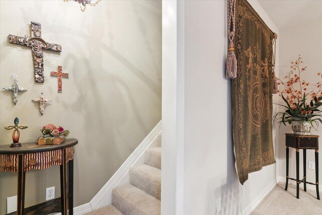 6401 Steeple Chasse Dr, Orange, TX 77632 - staircase with carpet flooring