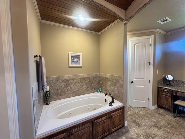 156 Remington Cir, Lumberton, TX 77657 - full bathroom with ornamental molding, a jetted tub, and vanity