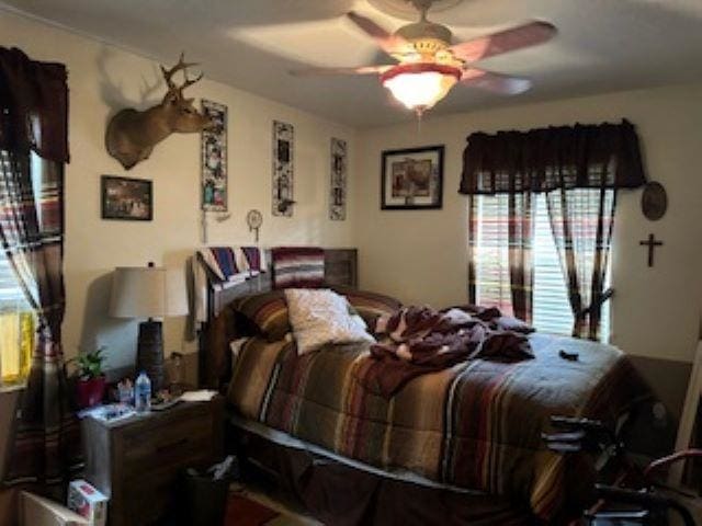 bedroom featuring ceiling fan