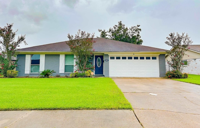 671 Birchwood Dr, Port Neches, TX 77651 - ranch-style house with an attached garage, a front lawn, and concrete driveway