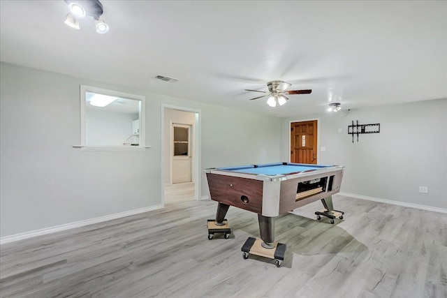 2125 10th St, Port Neches, TX 77651 - game room featuring wood finished floors, pool table, baseboards, and ceiling fan