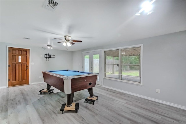 2125 10th St, Port Neches, TX 77651 - rec room with pool table, baseboards, light wood finished floors, and ceiling fan