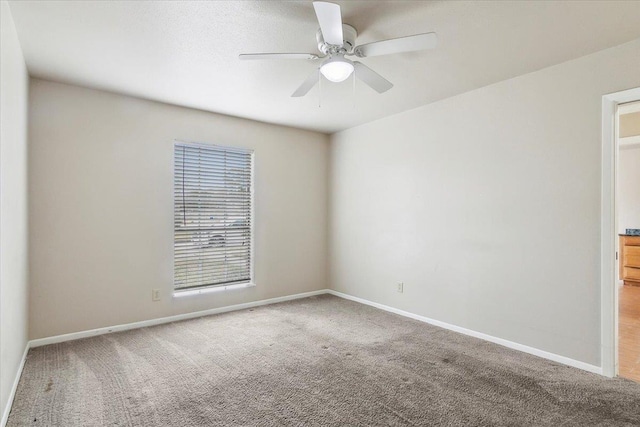 carpeted spare room featuring ceiling fan