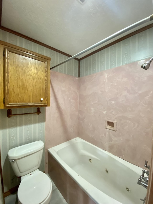 1113 Railroad, Silsbee, TX 77656 - full bath with wallpapered walls, a tub with jets, and ornamental molding