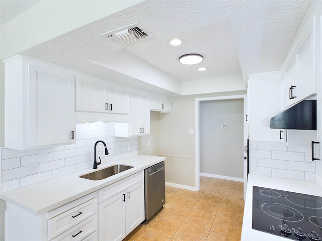 kitchen with white cabinetry, sink, dishwasher, backsplash, and stovetop