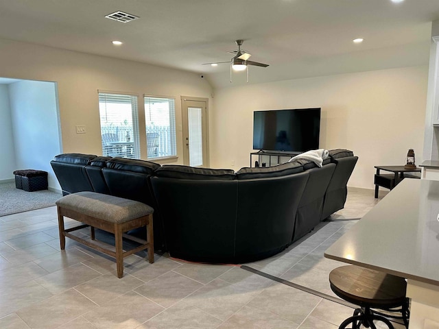 3040 Allie Payne, Orange, TX 77632 - living area featuring visible vents, ceiling fan, recessed lighting, and lofted ceiling